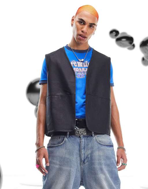 ASOS DESIGN - Vest i sort imiteret læder