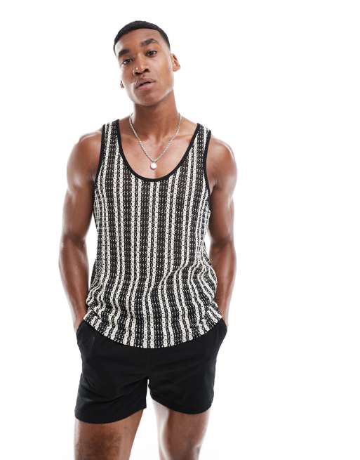 FhyzicsShops DESIGN vest in black and white textured stripe