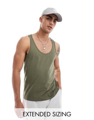 ASOS DESIGN deep scoop vest in khaki