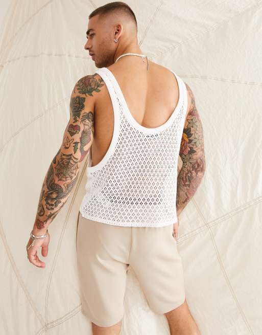 ASOS DESIGN vest in off white crochet with low front and back | ASOS