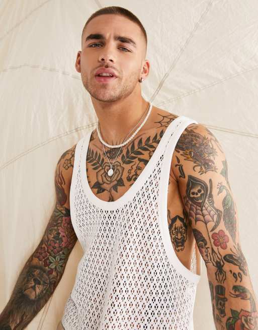 ASOS DESIGN vest in off white crochet with low front and back | ASOS