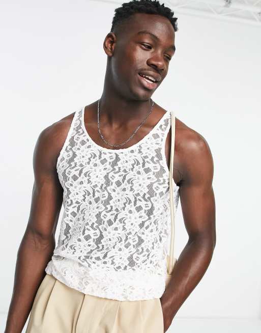 ASOS DESIGN vest in white lace