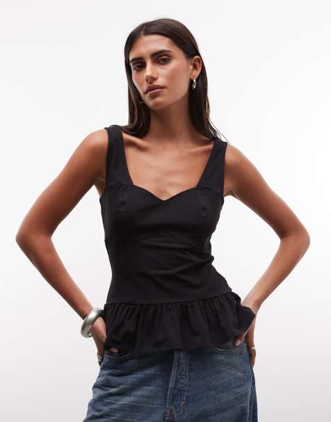 ASOS DESIGN vest med sømdetaljer og peplumkant i sort - view 1