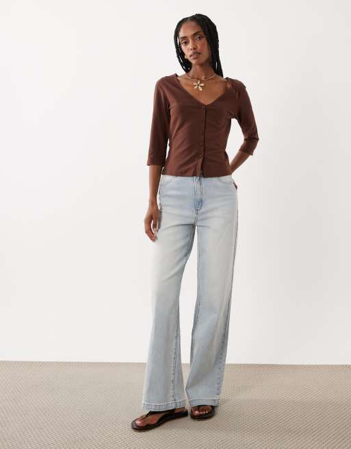 ASOS DESIGN - Vest met 3/4 mouwen en knoopsluiting in bruin, deel van co-ord set, 2 van 4