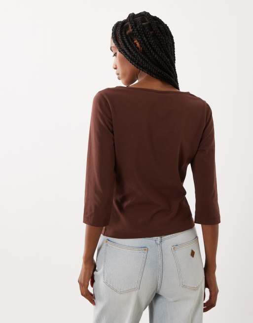 ASOS DESIGN - Vest met 3/4 mouwen en knoopsluiting in bruin, deel van co-ord set, 4 van 4