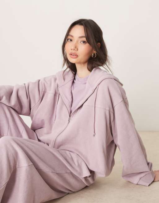 ASOS DESIGN - Vest met capuchon en bubble-zoom in mauve met wassing, deel van co-ord set