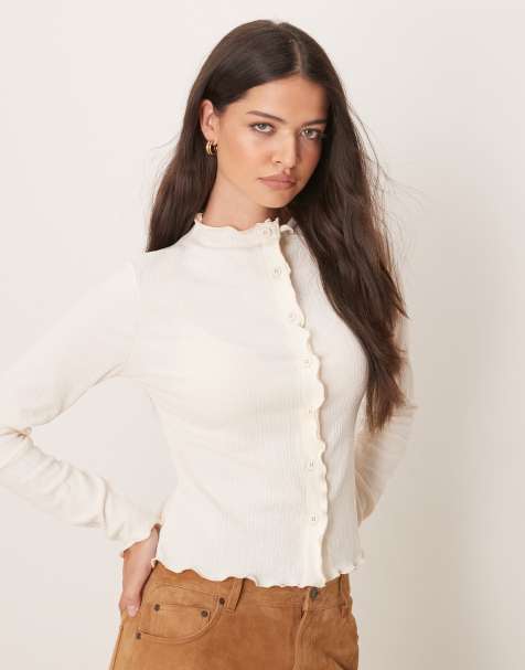 ASOS DESIGN - Vest met golvende afwerking en knopen in crème - view 1