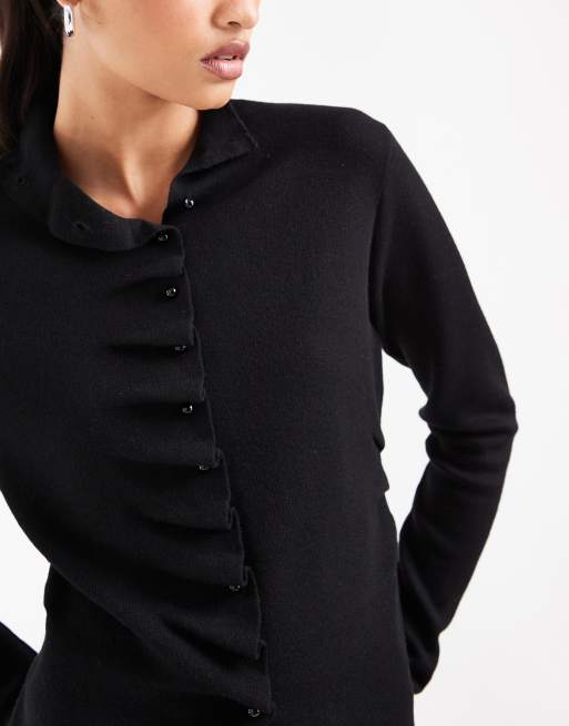 ASOS DESIGN vest met knoopsluiting, placketdetail en hoge hals in zwart, 4 van 4