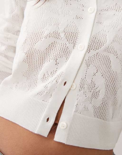 ASOS DESIGN vest met open breisel en bloemenprint in crème, 2 van 4