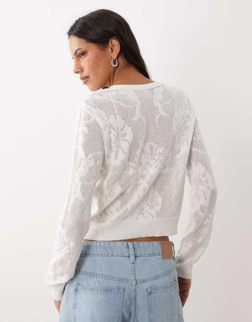 ASOS DESIGN vest met open breisel en bloemenprint in crème, 4 van 4
