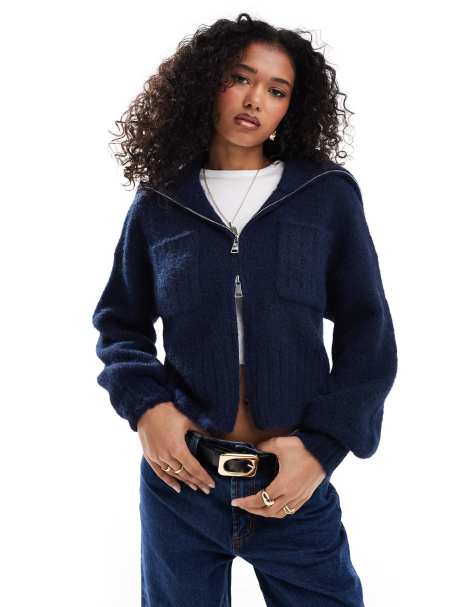 ASOS DESIGN - Vest met rits, zak en kraagdetail in marineblauw - view 1