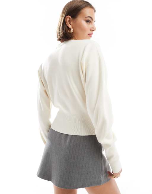 ASOS DESIGN - Vest met ronde hals en geribbelde zoom in crème, 4 van 4