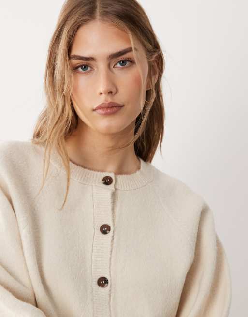 ASOS DESIGN - Vest met ronde hals en raglanmouwen in crème, 3 van 4