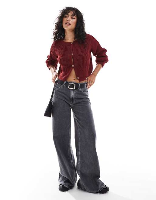ASOS DESIGN - Vest met ronde hals en ribbels in bordeauxrood, 3 van 4