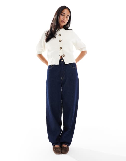 ASOS DESIGN - Vest met ronde hals, korte mouwen en taille in crème, 2 van 4