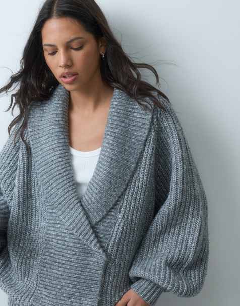 ASOS DESIGN vest met sjaalkraag en oversized pasvorm in grijs gemêleerd - view 1