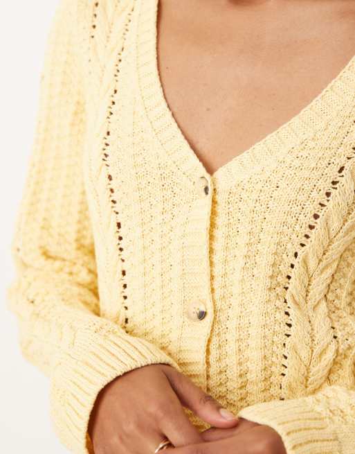 ASOS DESIGN - Vest met V-hals en kabelstiksels in lichtgeel, 4 van 4