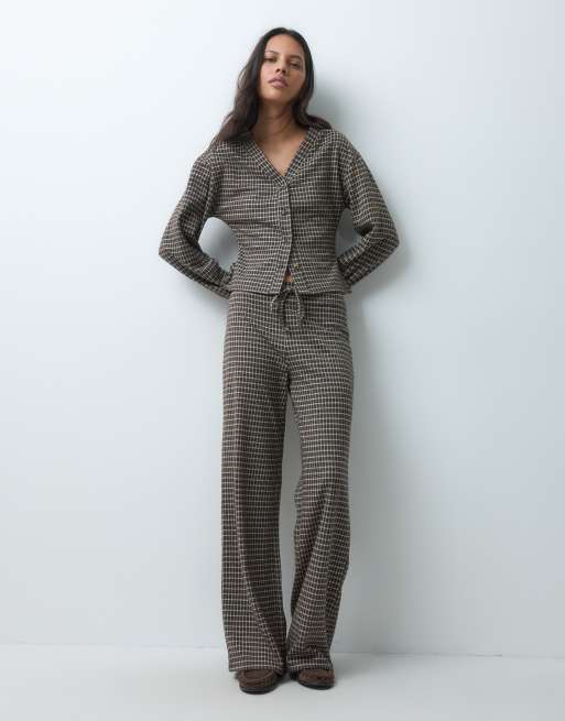 ASOS DESIGN vest met V-hals en ruit, co-ord in bruin, 2 van 5