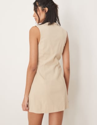 Asos Design Vest Mini Dress With Gold Button Detail In Neutral