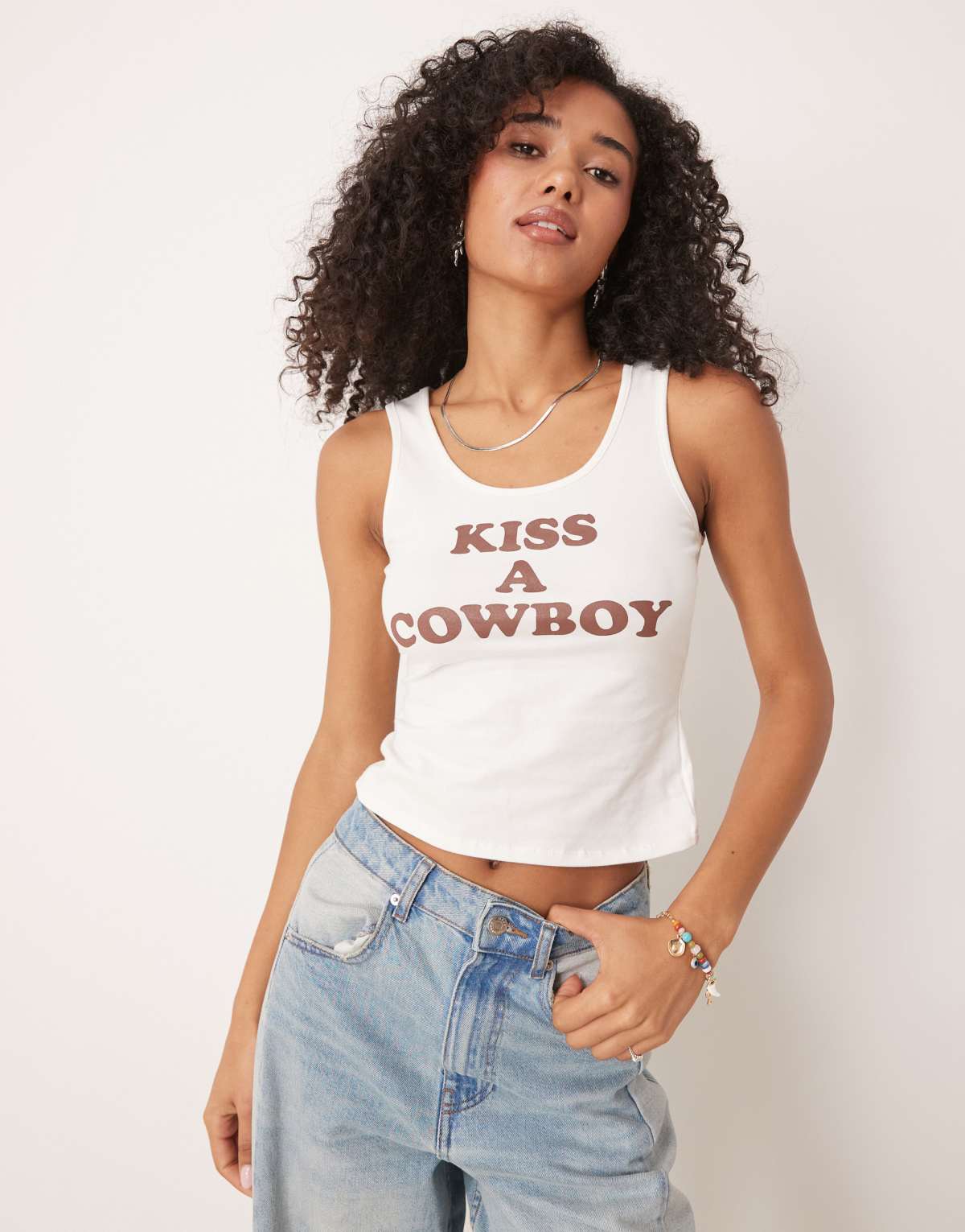 ASOS DESIGN vest top with kiss a cowboy graphic