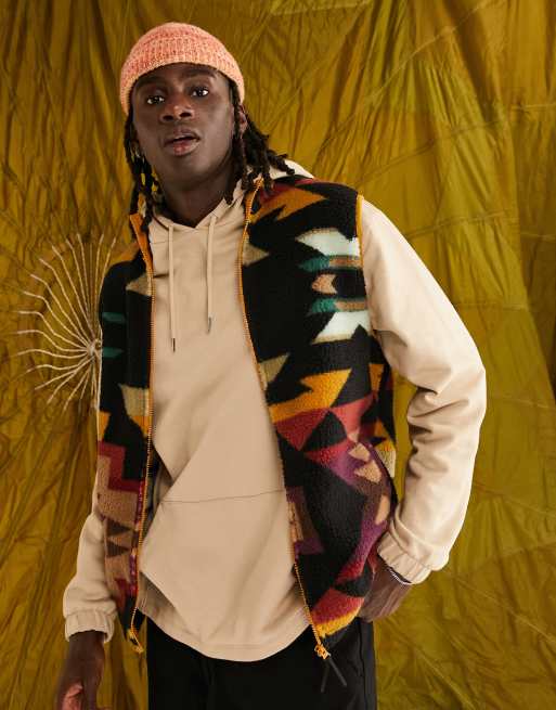ASOS DESIGN vest track jacket in borg with all over print 