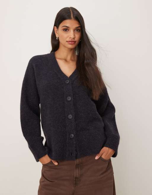 ASOS DESIGN - Vest van alpaca wolmix met lange pasvorm in marineblauw