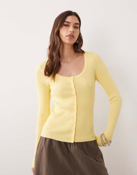 ASOS DESIGN - Vest van een katoenmix met wijde lage ronde hals in lichtgeel - view 1