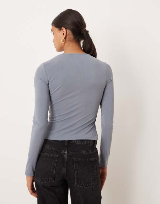 ASOS DESIGN - Vest van modal met lange mouwen en keyhole opening in leisteengrijs, 4 van 4