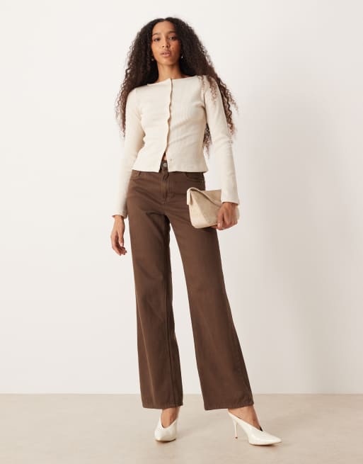 ASOS DESIGN - Vest van ribstof met wijde hals in lichtbeige, 2 van 4