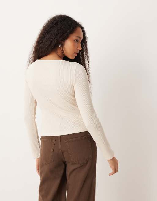 ASOS DESIGN - Vest van ribstof met wijde hals in lichtbeige, 4 van 4