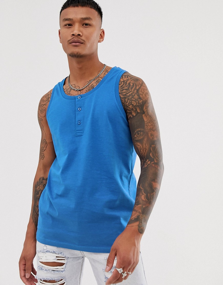 ASOS DESIGN vest with button neck in blue