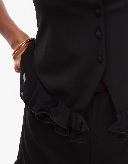 ASOS DESIGN vest with contrast mesh ruffle detailing in black - part of a set, 3 of 4