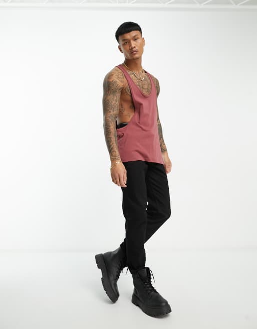 ASOS DESIGN vest with crew neck in dark red ASOS