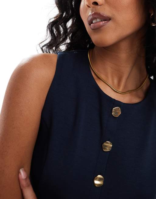 ASOS DESIGN vest with gold button detail in navy | ASOS