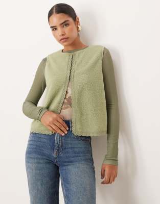 Asos Design Vest With Lace Trim Detail In Green
