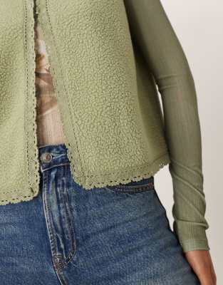 Asos Design Vest With Lace Trim Detail In Green