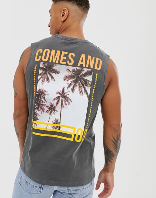 ASOS DESIGN vest with large back print in washed black