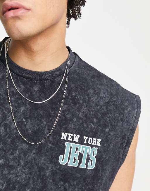 ASOS DESIGN vest with NFL New York Jets prints in washed black, 4 of 4