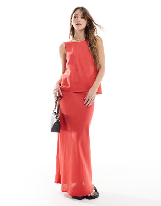ASOS DESIGN vest with scoop back in linen blend in red
