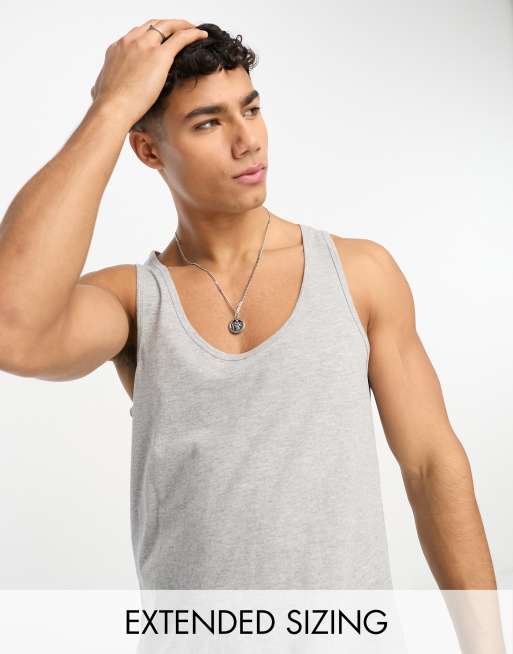 Grey Marl Ribbed Jersey Muscle Fit Vest