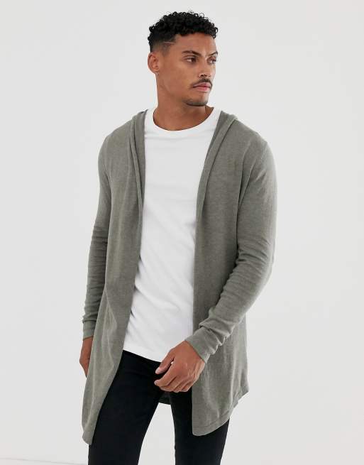 ASOS DESIGN - Vest zonder sluiting en capuchon met ronde zoom in kaki