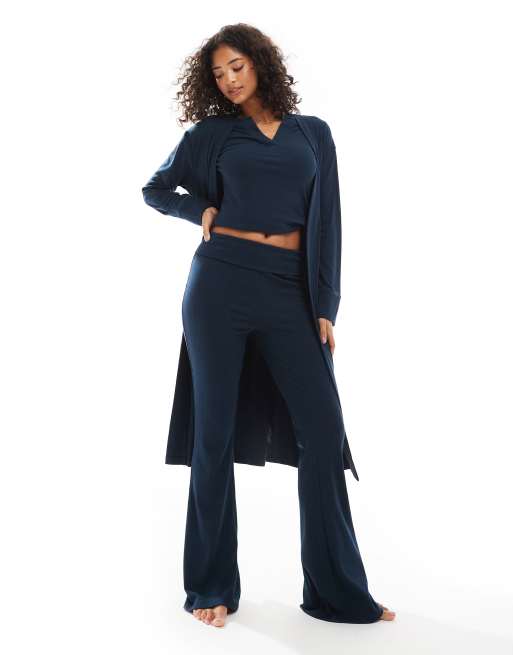 ASOS DESIGN - Vestaglia blu navy a coste
