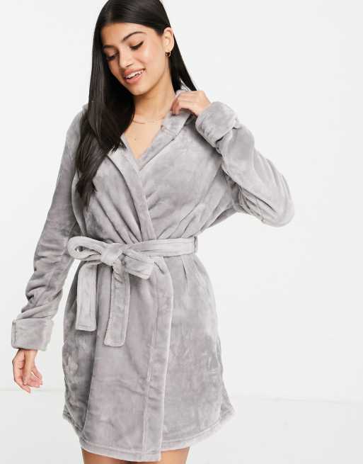 ASOS DESIGN Vestaglia corta grigia in pile super morbido ASOS