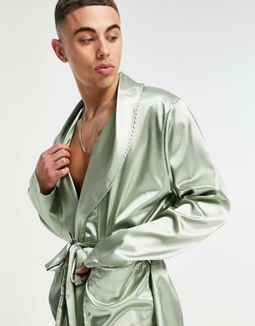 ASOS DESIGN - Vestaglia corta in raso verde pastello
