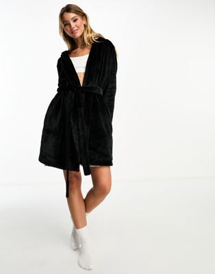 ASOS DESIGN super soft fleece mini robe in black - ASOS Price Checker