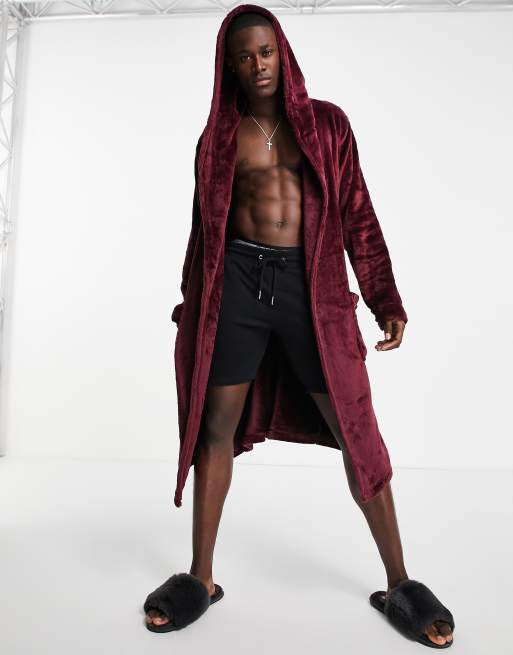 ASOS DESIGN - Vestaglia da casa in pile bordeaux