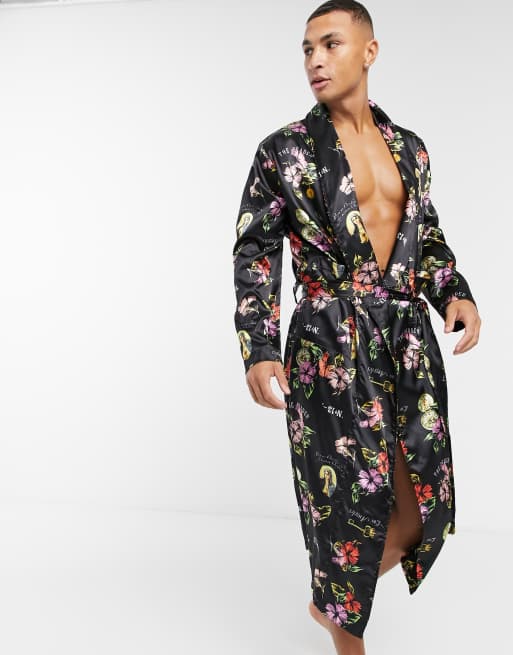 ASOS DESIGN - Vestaglia in raso a fiori