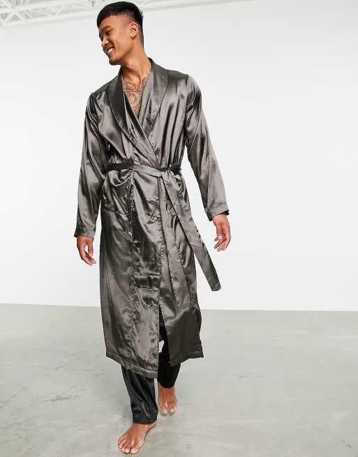 ASOS DESIGN - Vestaglia in raso nero in coordinato