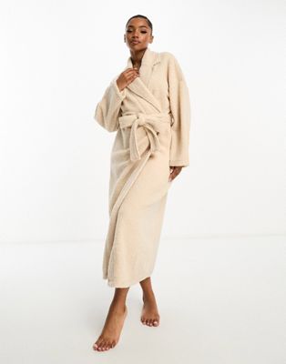 ASOS DESIGN borg maxi robe in cream - ASOS Price Checker