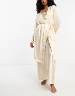ASOS DESIGN premium satin embroidered midi robe in cream - ASOS Price Checker